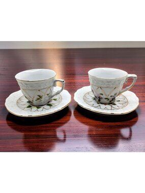 Vintage Summco Porcelain Floral Demitase 2 oz Tea Cup and Saucer Gold Gilt Trimm